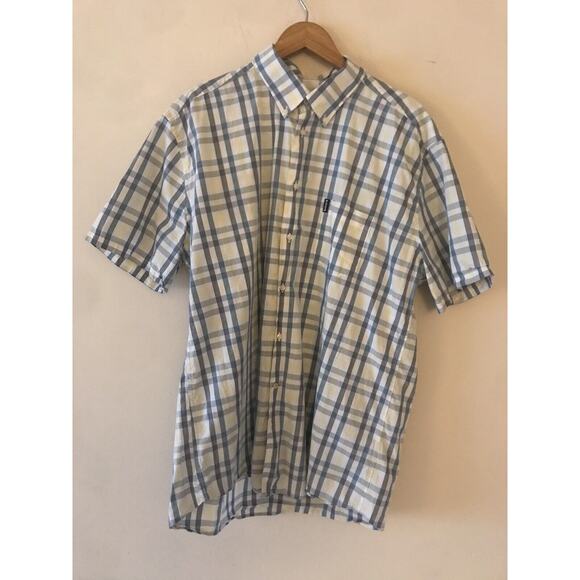 BARBOUR Aqua Yellow Tattersall 100% Cotton Short Sleeve Cotton Shirt XXL NWT $89 - Picture 1 of 5